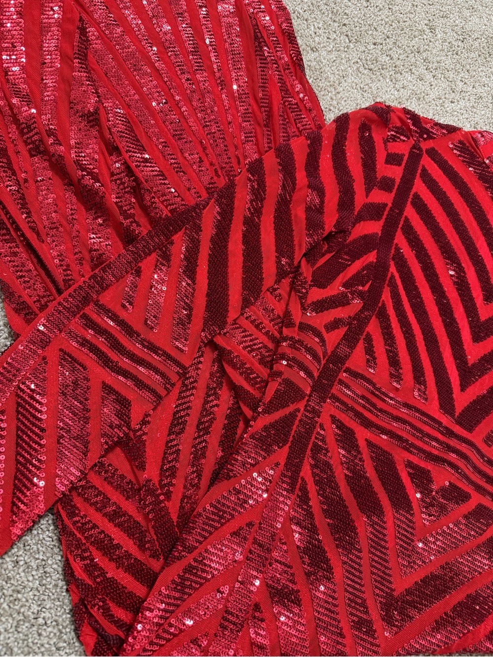 Banjul Red Sequin Geometric Long-Sleeve Dress - Picture 3 of 6